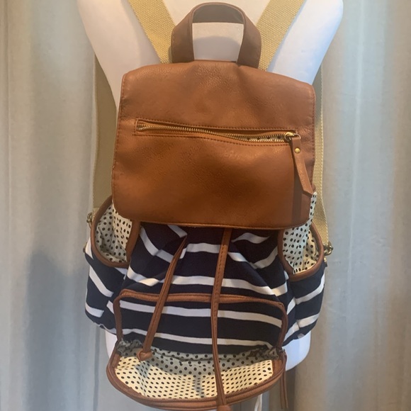 NWOT - Madden Girl Brown and Navy Striped Backpack - Picture 3 of 16